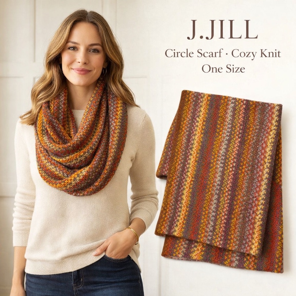 J.Jill Multicolor Knit Infinity Circle Scarf Cozy Fall Winter Warm Chunky